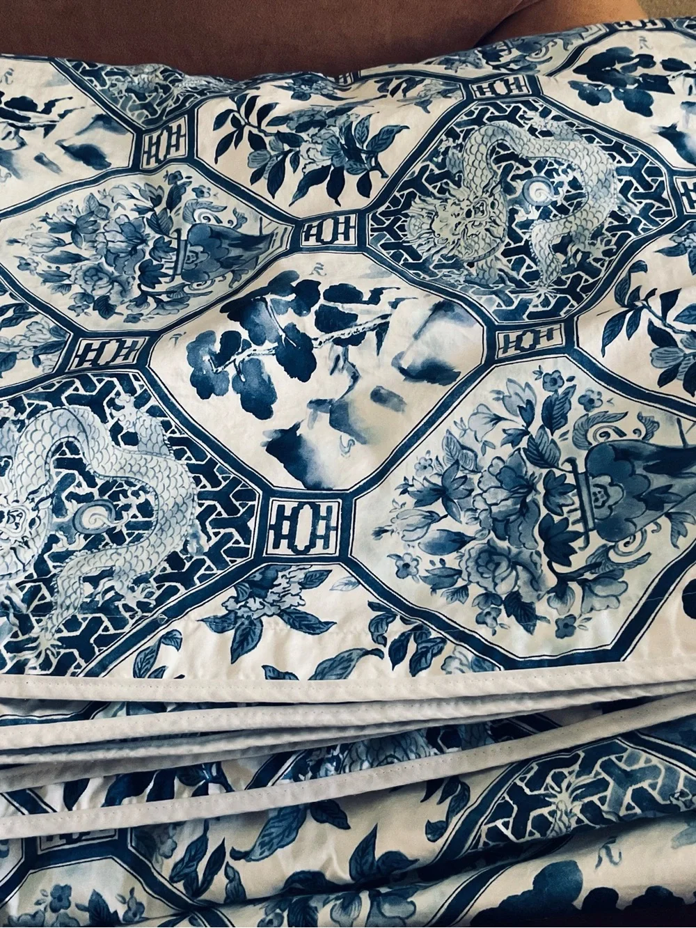 VTG Ralph Lauren Palm Harbor Octagonal Blue QUEEN Duvet Cover-Cotton Sateen-USA